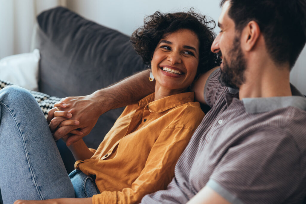 A happy couple relaxing